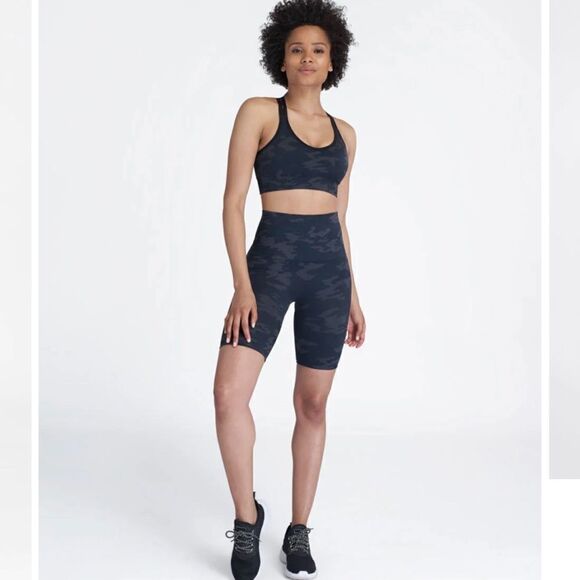 Spanx look at me now bike shorts black/blue camo large - Picture 1 of 8